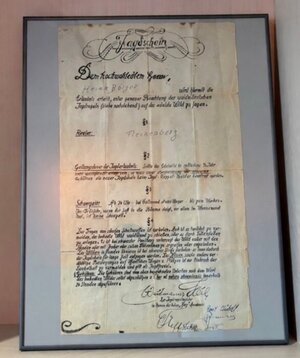 Bild vergr&ouml;&szlig;ern: Jagdschein - Museum der Stadt Lennestadt - Exponat des Monats April